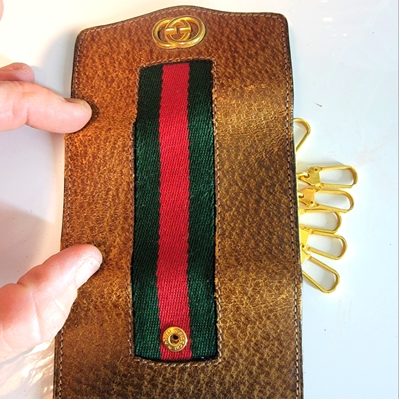 AUTHENTIC Gucci key/cardholder Sherry line in cognac leather ghw - Picture 3 of 10